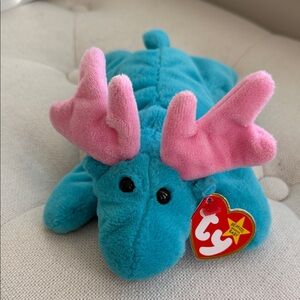 Ty Plush Teal Moose with Pink Antlers
